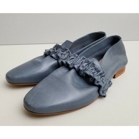 Terhi Polkki Victoria Ruffled Loafers Navy leather Size 37 New - Picture 5 of 7